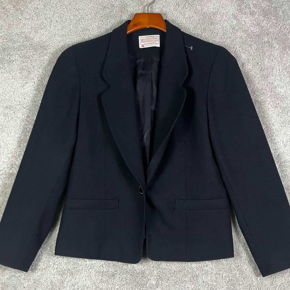 Vintage Pendleton Blazer Women 6 Petite Black Virgin Wool Single Button USA Made